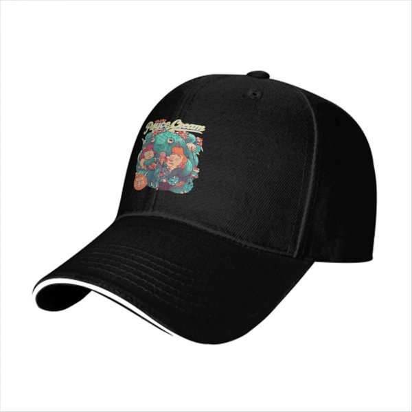 Black Baseball Cap with Psychedelic Ice Cream Monster Graphic Print