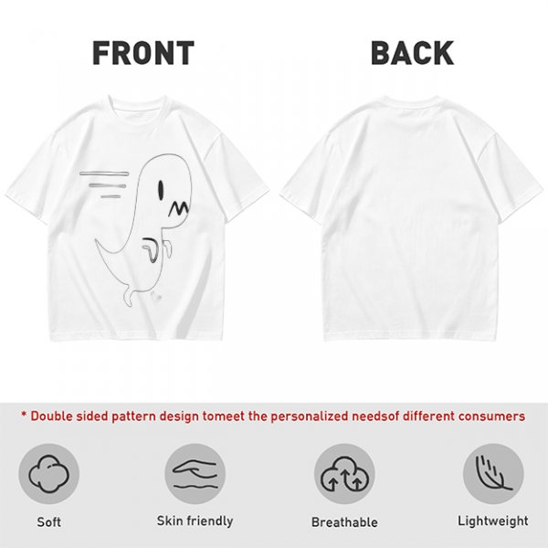 Olive T-Shirt With Cute Running Ghost Dinosaur Graphic Print
