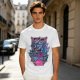 Olive T-Shirt With Neon Blue Dragon Holding Ramen Chopsticks Art