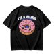 Olive green t-shirt with sad donut graphic and 'I'M A WEIRD' text