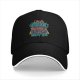 Black baseball cap with 'You Go Outdoors I Have Pizza And Movies' print