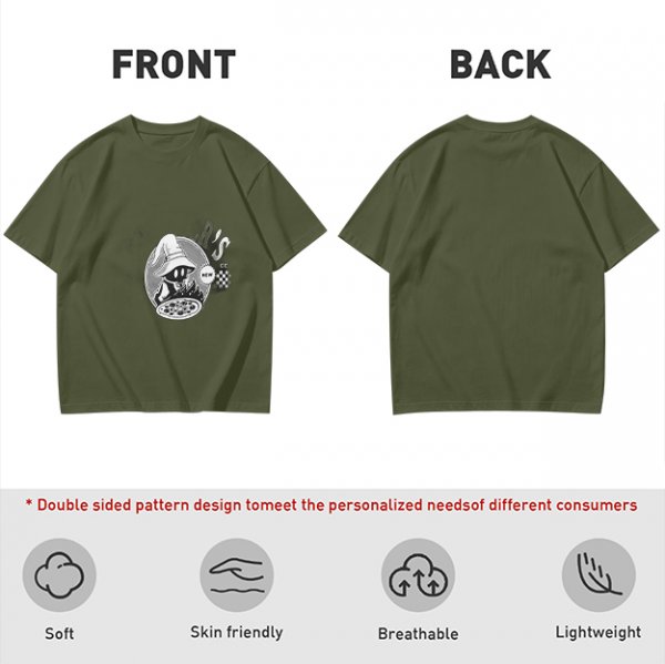 Olive Green T-Shirt With Wizard And Pizza Graphic Print