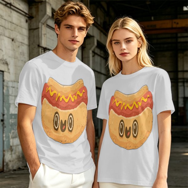 Olive T-Shirt With Cute Cartoon Hot Dog Graphic Print