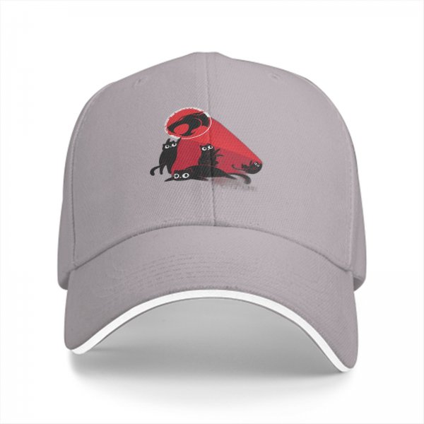 Black Baseball Cap With Playful Black Cat Red Thunder Cat Logo Print