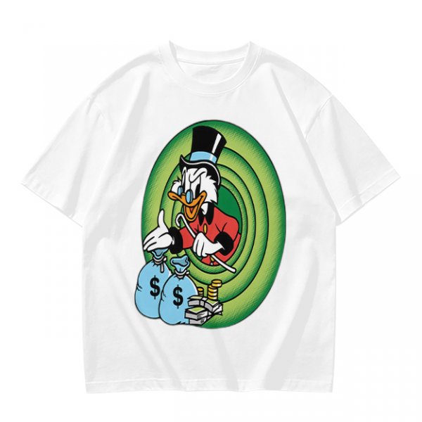 Olive T-Shirt Featuring Scrooge McDuck with Money Bags and Coins