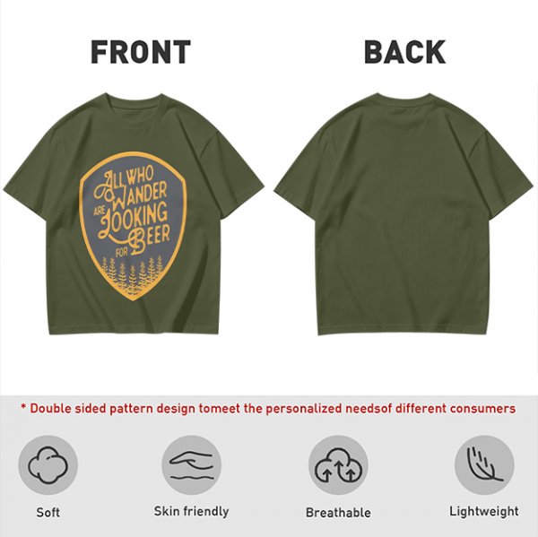 Olive T-Shirt With 'All Who Wander Are Looking For Beer' Graphic