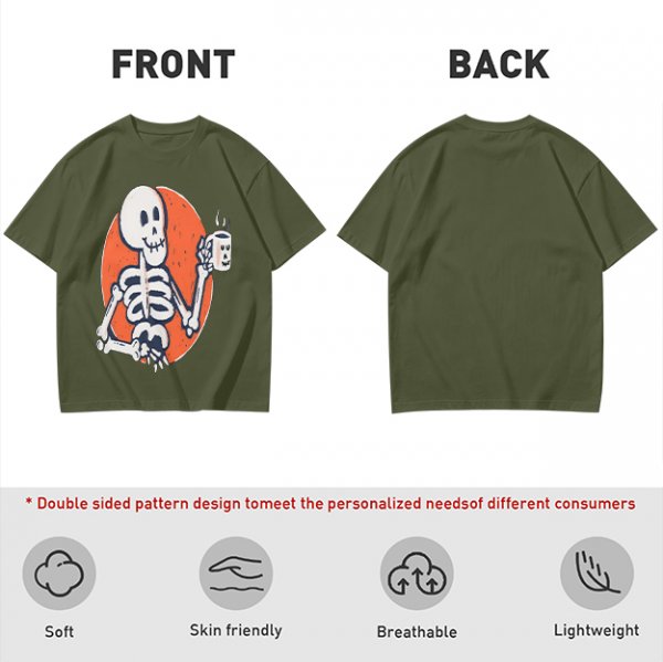 Olive Skeleton Holding Coffee Mug Graphic T-Shirt