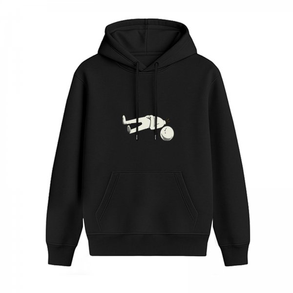 Black Hoodie With Minimalist Falling Figure Graphic Print
