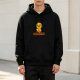 Black Hoodie With Cute Duck Holding Coffee Quackfeine Print