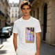 Olive green t-shirt with three-eyed cat couch killer tarot-style graphic