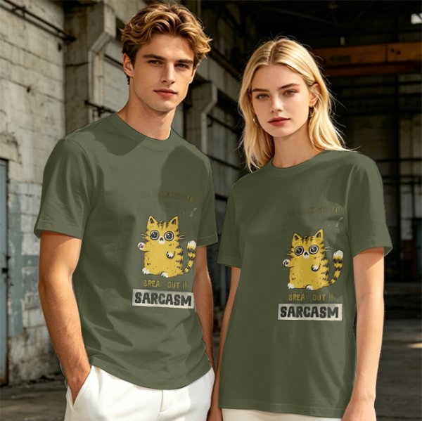 Olive Graphic T-Shirt With Sarcasm Cat Print
