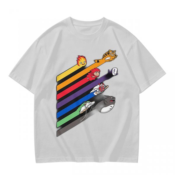 Studio Ghibli Characters Rainbow Stripe Graphic T-Shirt