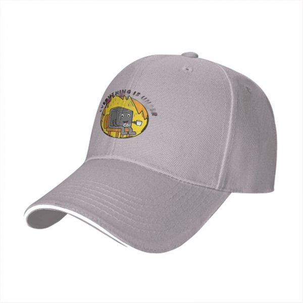 Black baseball cap with cartoon Ctrl character holding a coffee mug