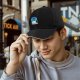 Black Baseball Cap With Anime Girl Blue Circle Art Print