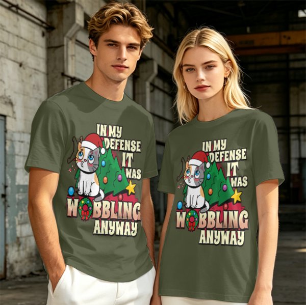 In My Defense It Was Wobbling Anyway Christmas Cat T-Shirt