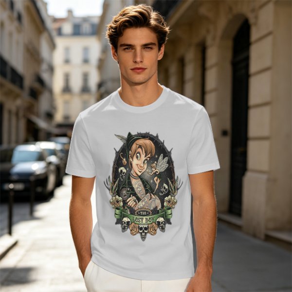 Olive T-Shirt with Dark Peter Pan and Tinker Bell 'Lost Boy' Graphic