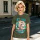 Olive T-Shirt with Cartoon Pirate Ship Blue Sea Cruise Print