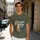 Olive T-Shirt With Grumpy Tabby Cat And Retro Cell Phone Print
