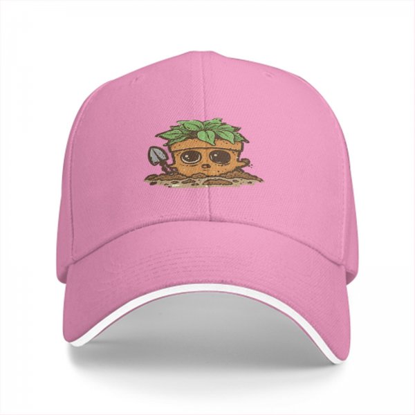 Black Baseball Cap With Cute Potted Plant Creature Print