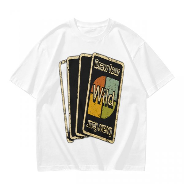 Olive T-Shirt with Retro Uno Wild Draw Four Card Graphic