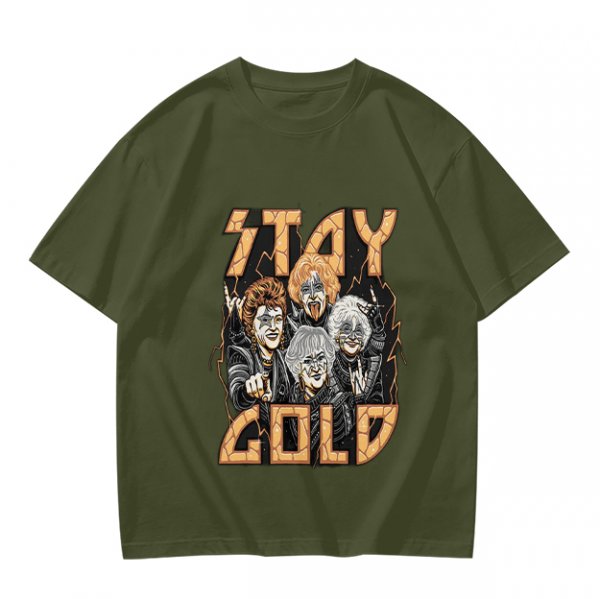Olive Graphic T-Shirt with Stay Gold Rock Band Artwork