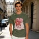 Olive T-Shirt With Cute Red Imp Yawning On Pillows Print