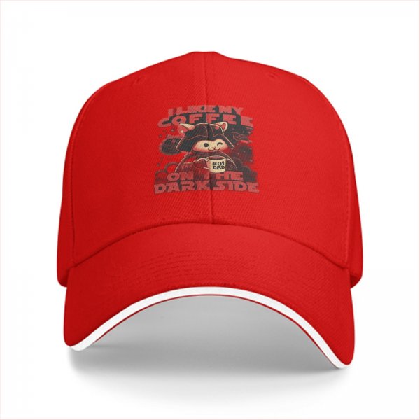 Black baseball cap with cat darth vader coffee dark side print