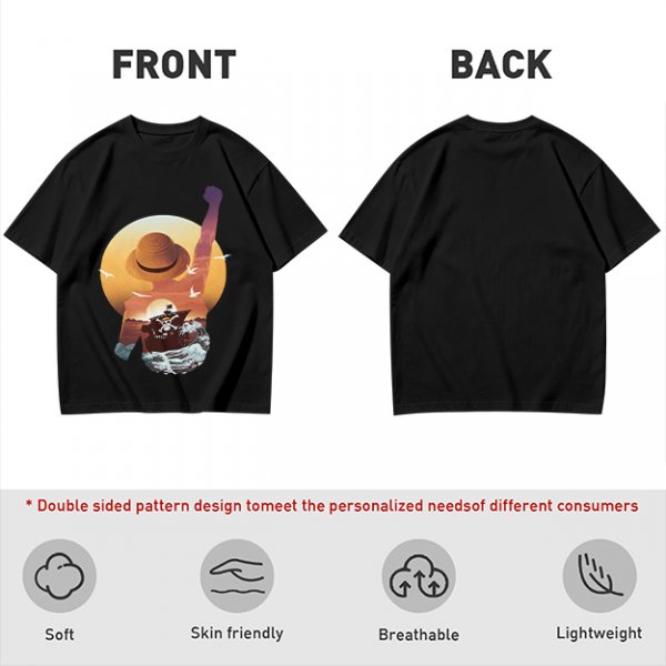 Anime Pirate Adventure Sunset Graphic T-Shirt Design