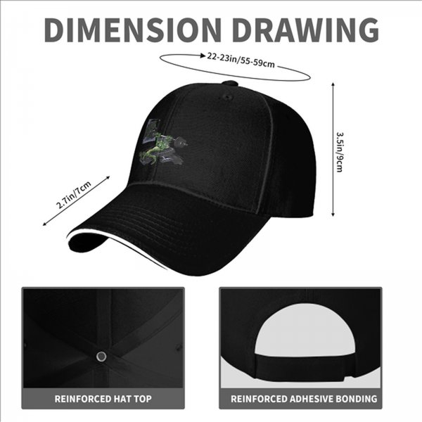 Black baseball cap with a green frog bench pressing weight design