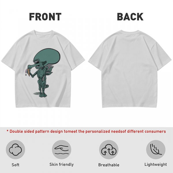 Olive T-Shirt With Alien Eating Ice Cream Graphic