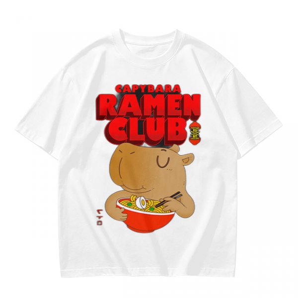 Capybara Ramen Club T-Shirt with Cute Capybara Eating Ramen Design