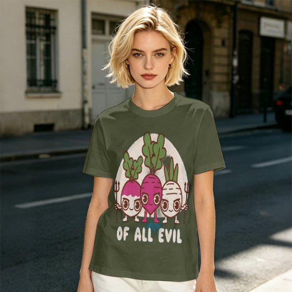 Olive Graphic T-Shirt With Evil Vegetable Characters Design