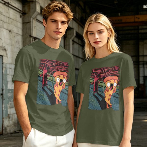 Olive T-Shirt With Funny Pizza Slice Scream Art Print