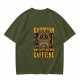 Olive Graphic T-Shirt With 'Caution May Bite Before Caffeine' Angry Cat Print