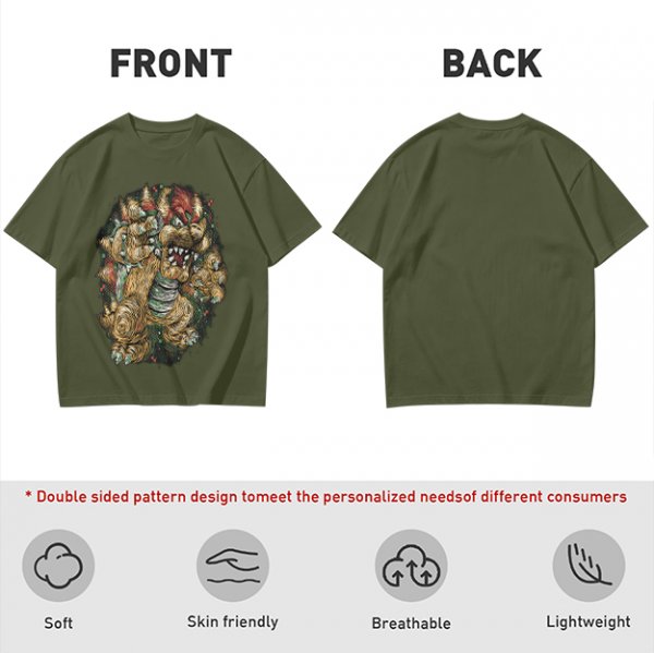 Olive Green T-Shirt With Detailed Monster Dragon Print