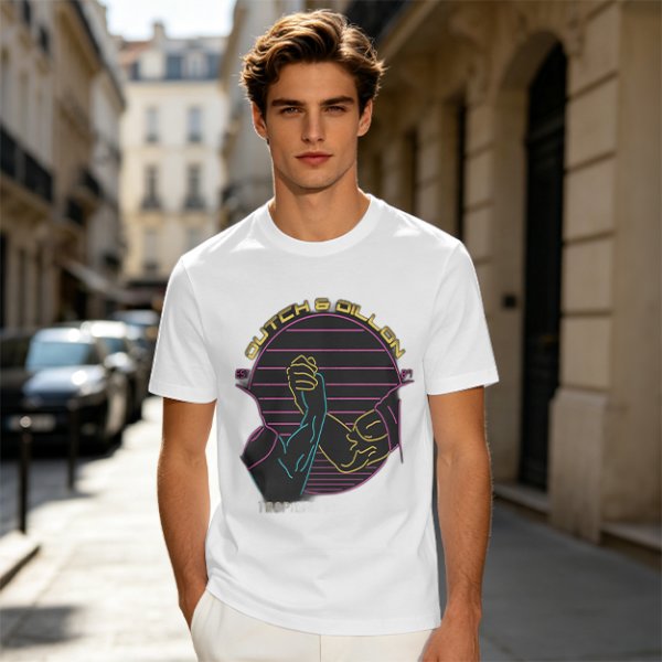 Olive T-Shirt With Dutch & Dillon Arm Wrestling Neon Graphic