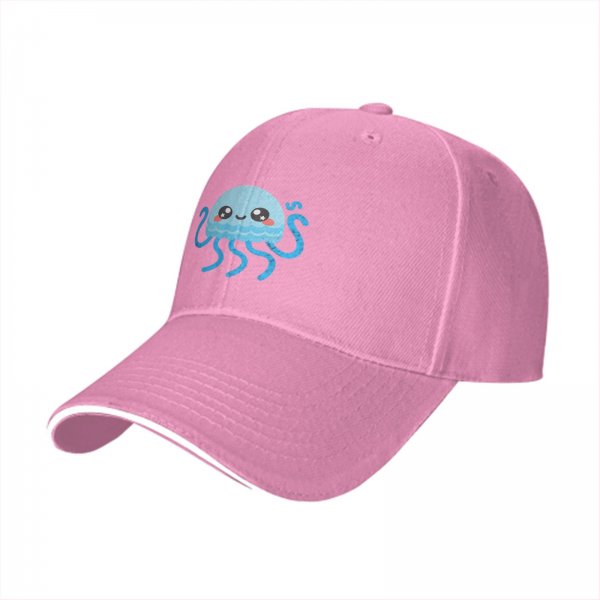 Black Baseball Cap With Cute Kawaii Light Blue Jellyfish Print