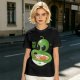 Olive Green T-Shirt With Cute Alien Eating Ramen Graphic