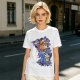 Olive green t-shirt with cartoon characters in cosplay graphic