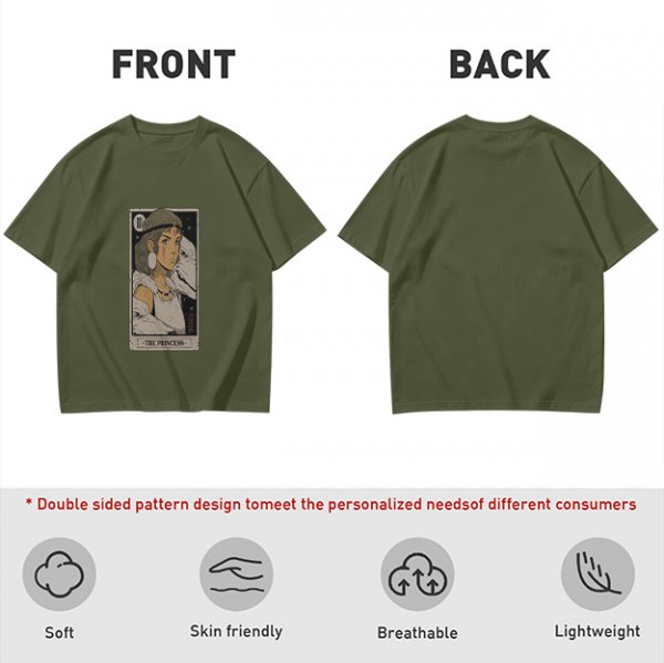 Olive Green T-Shirt With The Princess Tarot Card Style Anime Print
