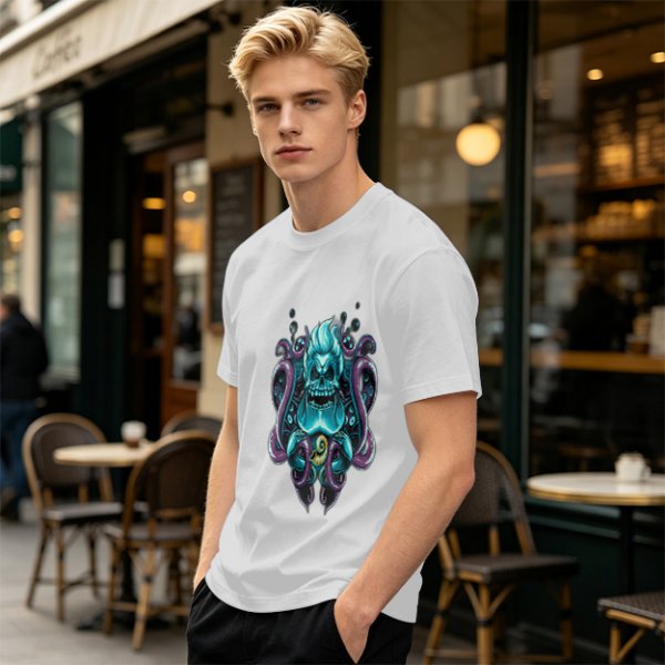 Olive T-Shirt With Octopus Skull Graphic Print