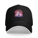 Black baseball cap with anime sunset graphic print