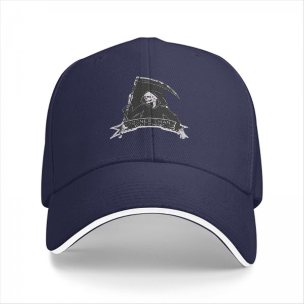 Black baseball cap with grim reaper graphic and 'Sooner Than You Think' text