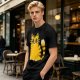 Olive Green T-Shirt With Cute Surprised Yellow Tabby Cat Graphic