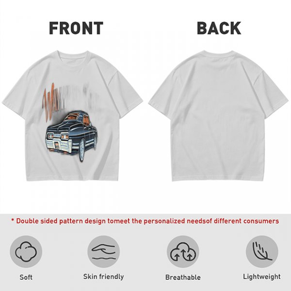 Olive Green Graphic T-Shirt with Classic Dark Car and Orange Text Print