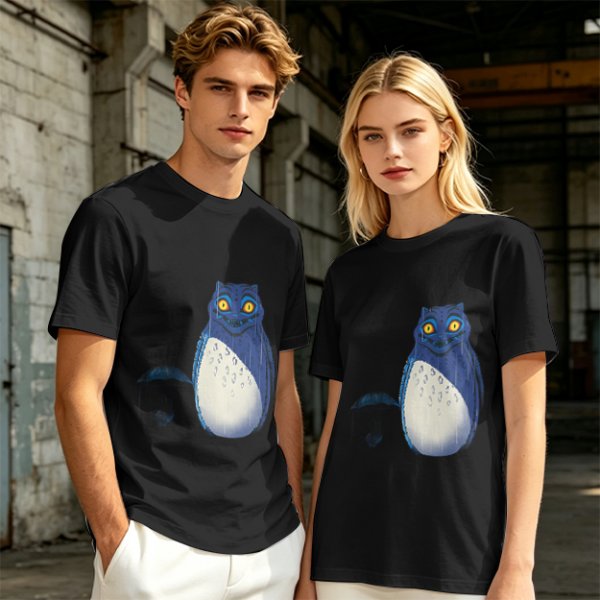 Olive T-Shirt With Blue Whimsical Creature Graphic Print