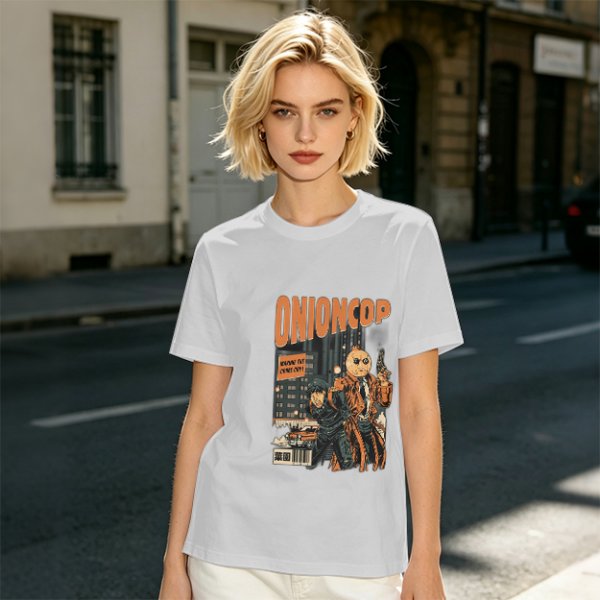Onion Cop Graphic Tee with Retro Comic Style Artwork