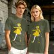 Olive Green T-Shirt With Whimsical Yellow Girl Graphic Print