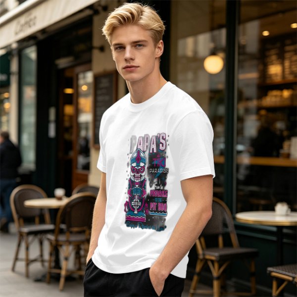 Olive T-Shirt with Papa's Tiki Paradise Skull Graphic
