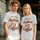 Olive t-shirt with 'I was not built for anything before coffee' print